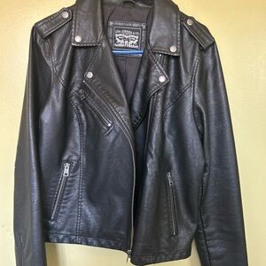 Levi's Black Leather Motorcycle Jacket with Asymmetrical Zipper